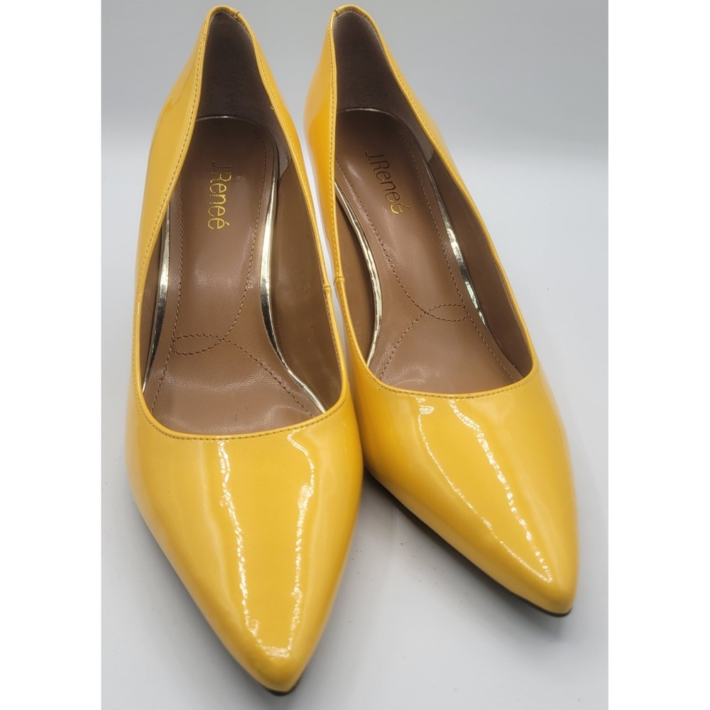 J. Renee Patent Pointed Toe Pumps MariGold Textured Stiletto Heel Shoes 11W